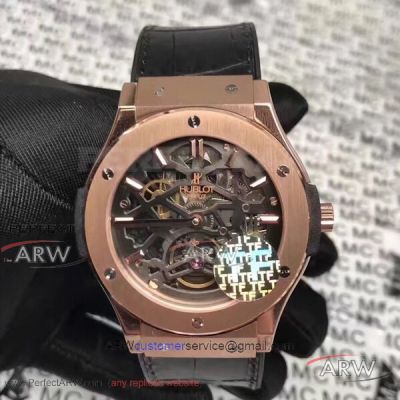 TF Factory Hublot Classic Fusion Skeleton Tourbillon Rose Gold Case 45mm Automatic Watch